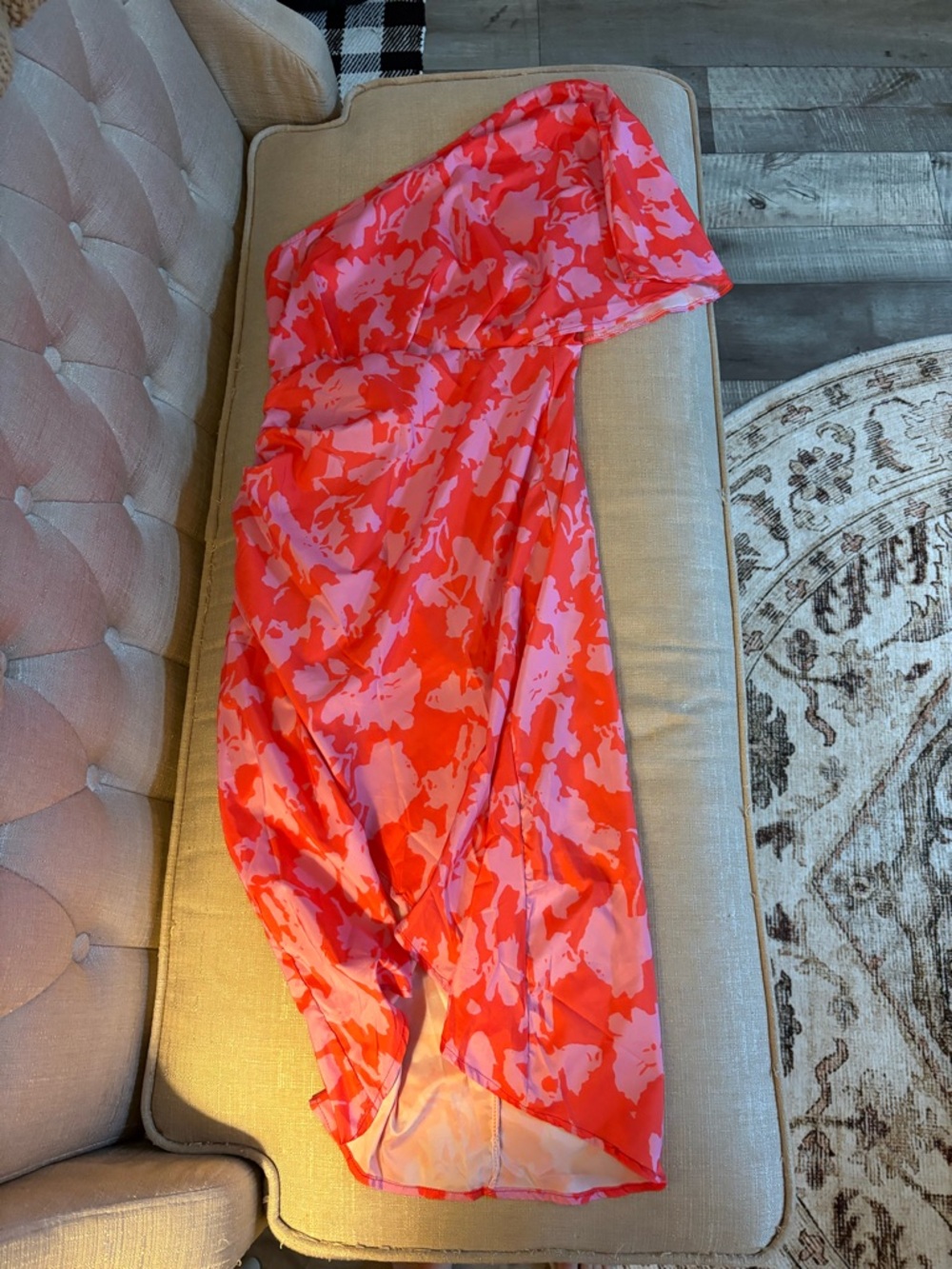 Bright Pink and Coral Floral Strapless Dress